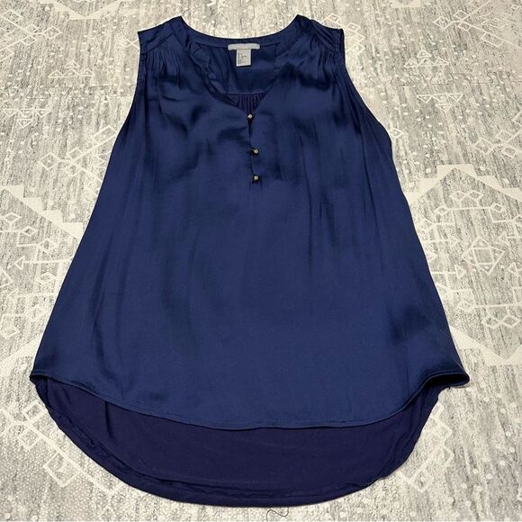 H&M Blue Satin Sleeveless Career V Neck Tank Top Blouse with Gold Buttons Size S - Picture 8 of 9